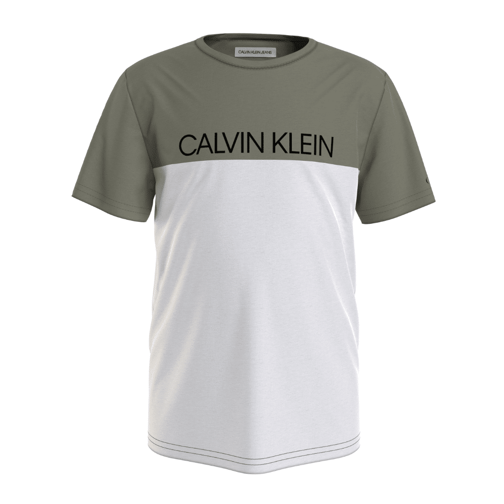 calvin klein olive and white tshirt with black logo