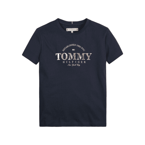 tommy hilfiger kids black tshirt with metallic logo