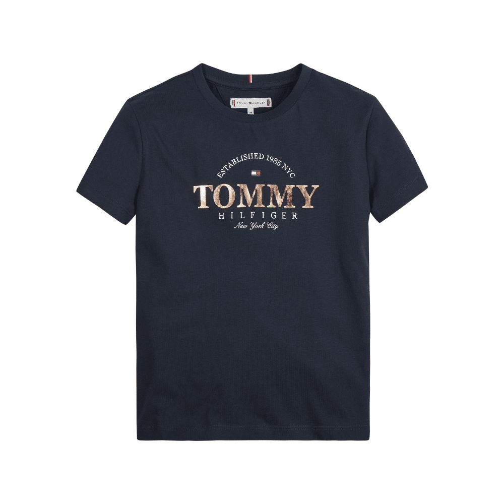 tommy hilfiger kids black tshirt with metallic logo