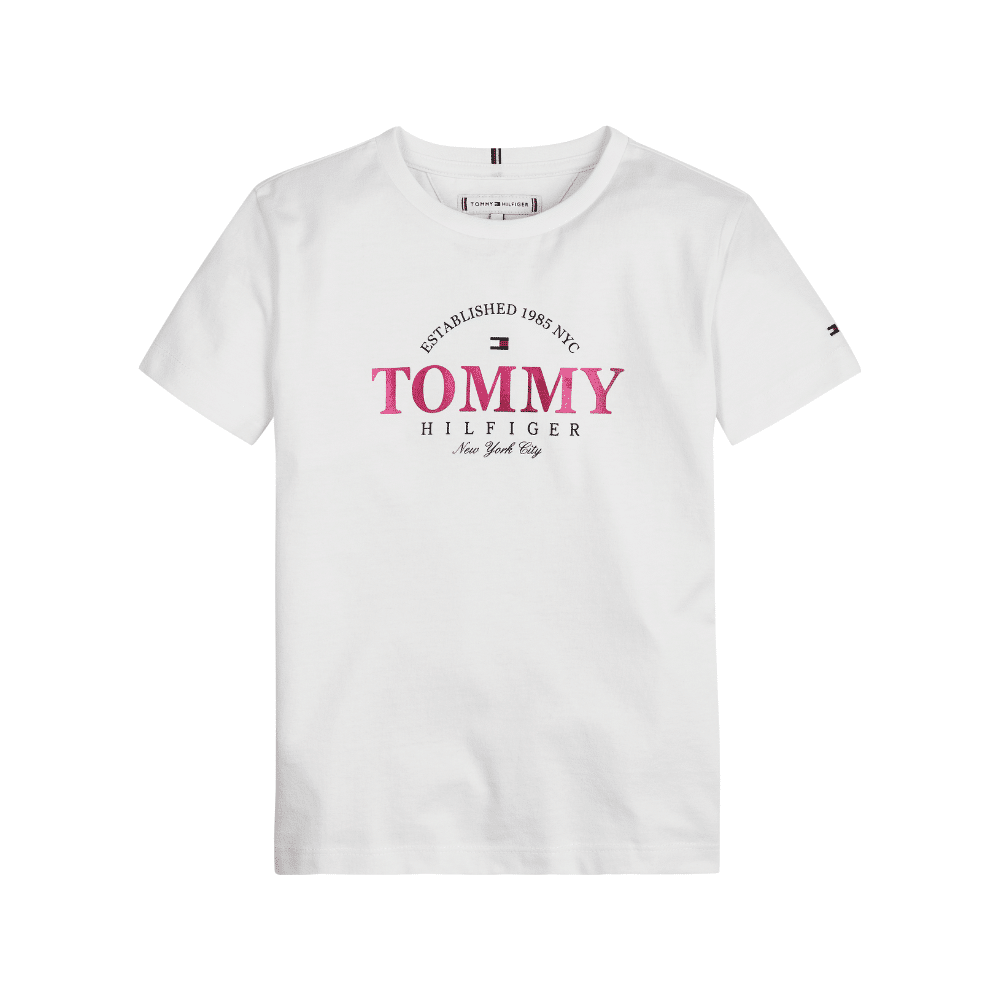tommy hilfiger girls white tshirt with pink logo