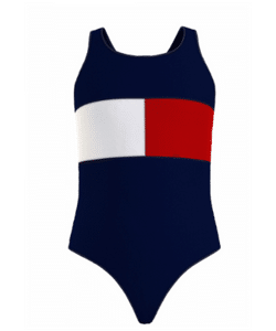 tommy hilfiger teenage girls one piece swim costume in navy red and white