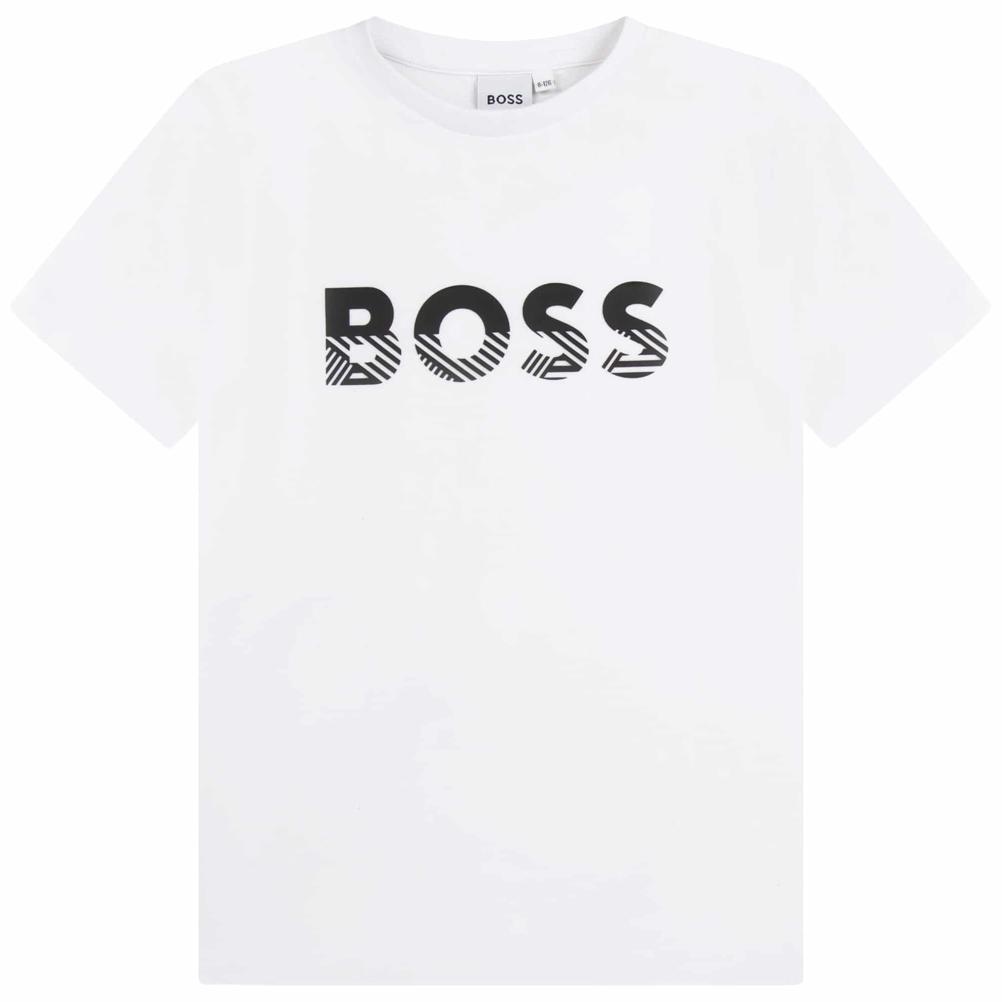 BOSS boys white tshirt with logo front view