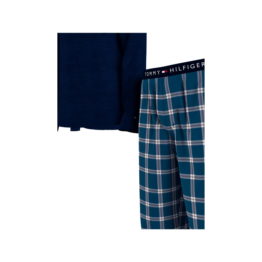 tommy hilfiger boys checked pyjamas with top close up