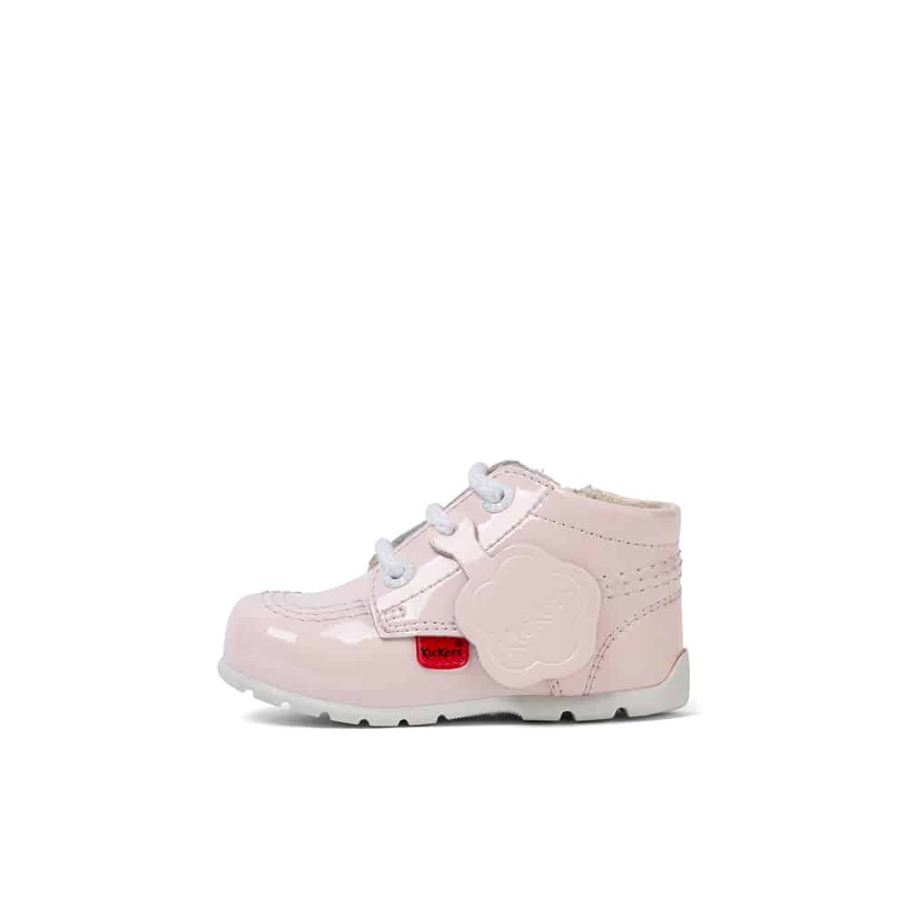 kickers pale pink girl baby hi top with red logo