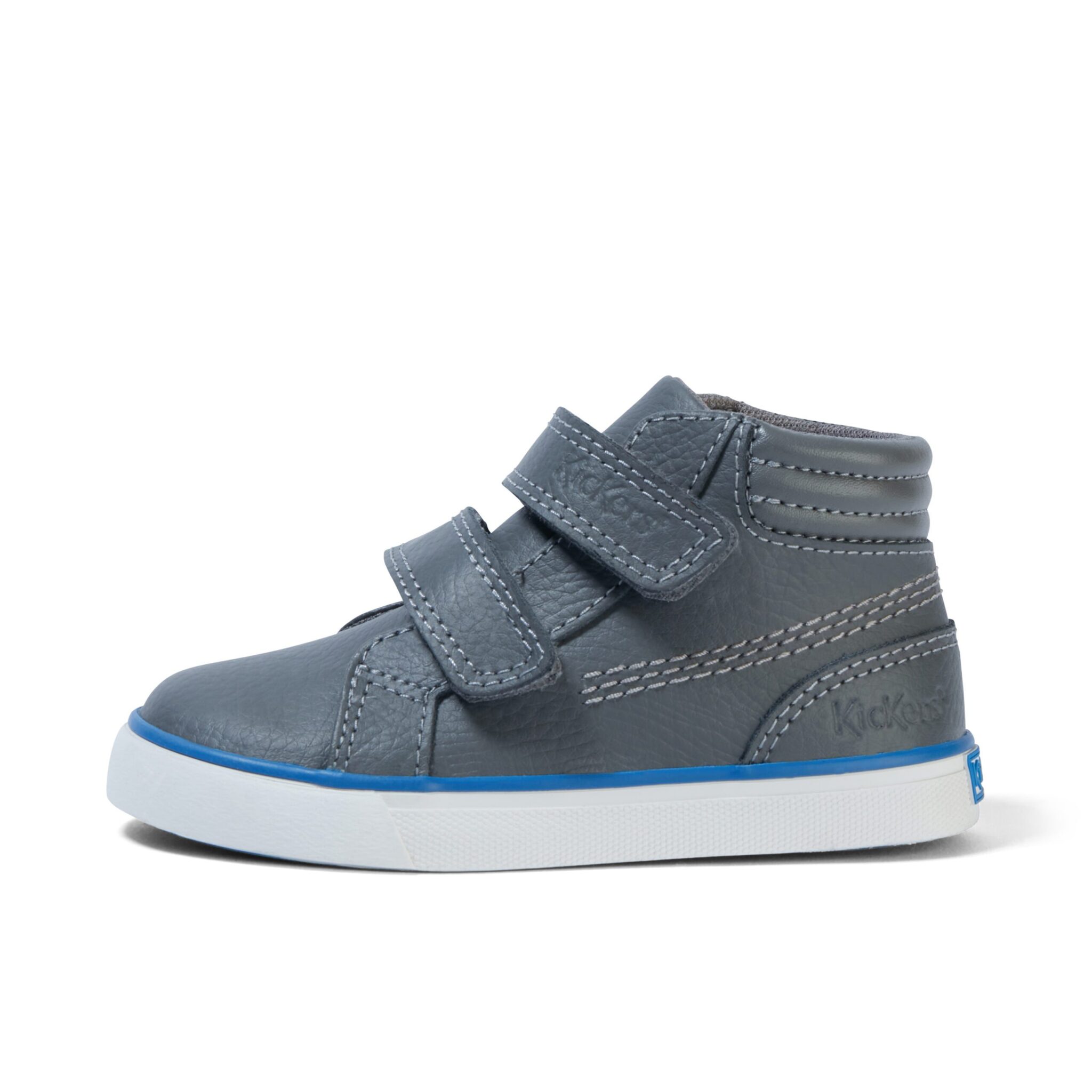 kickers tovni navy boys hi top leather shoes side view
