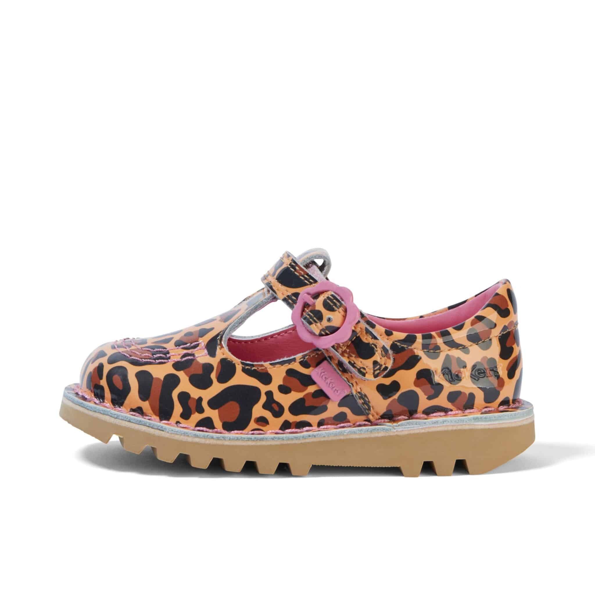 kickers kick t leopard patent girls shoes side angle