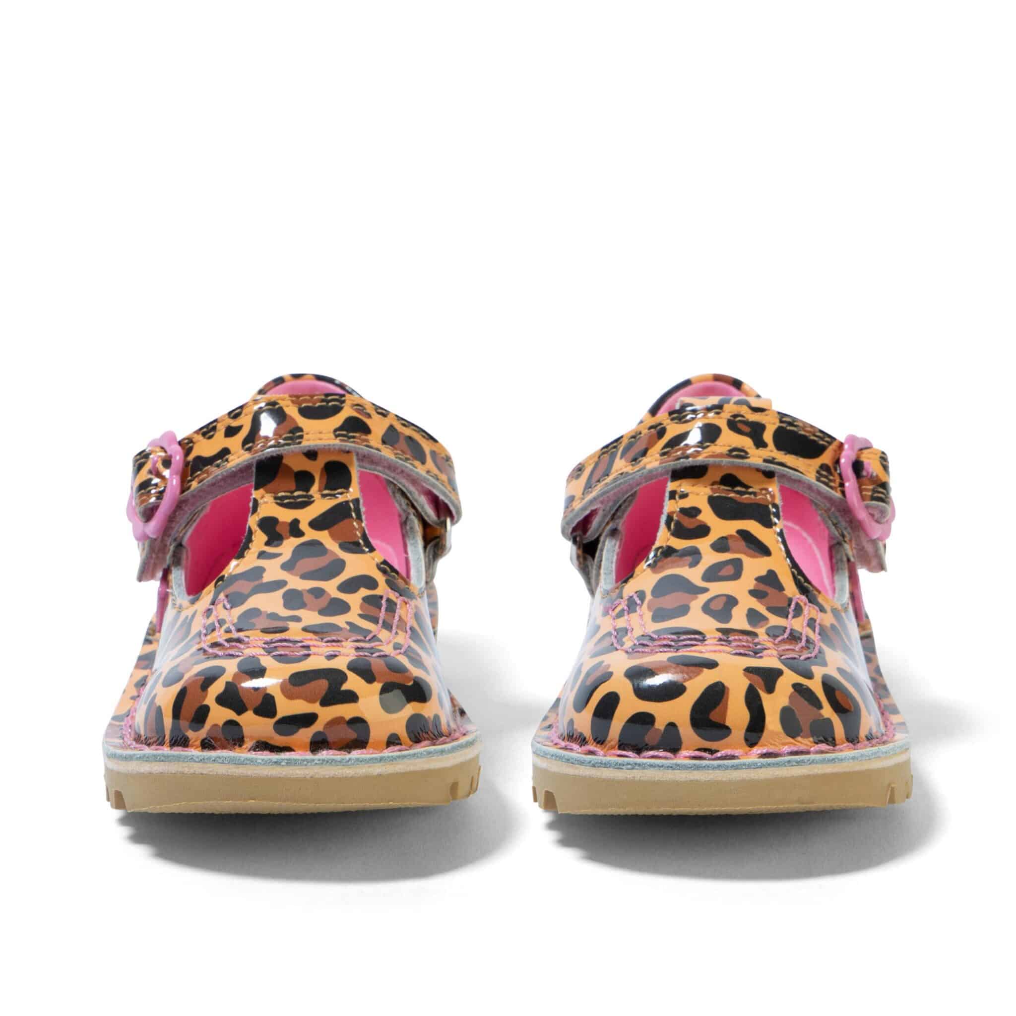 kickers kick t leopard patent girls shoes front angle with shadow