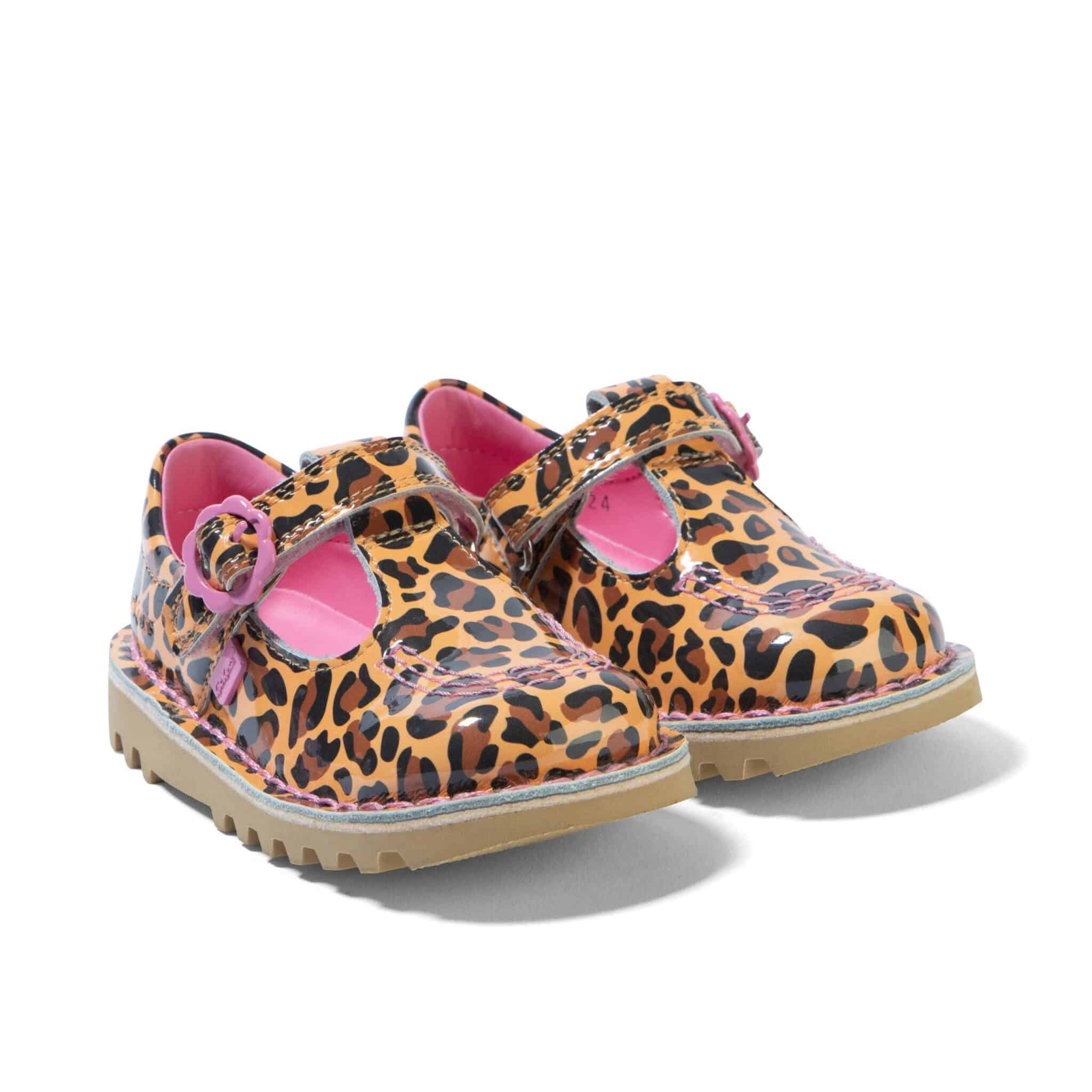kickers kick t leopard patent girls shoes front angle