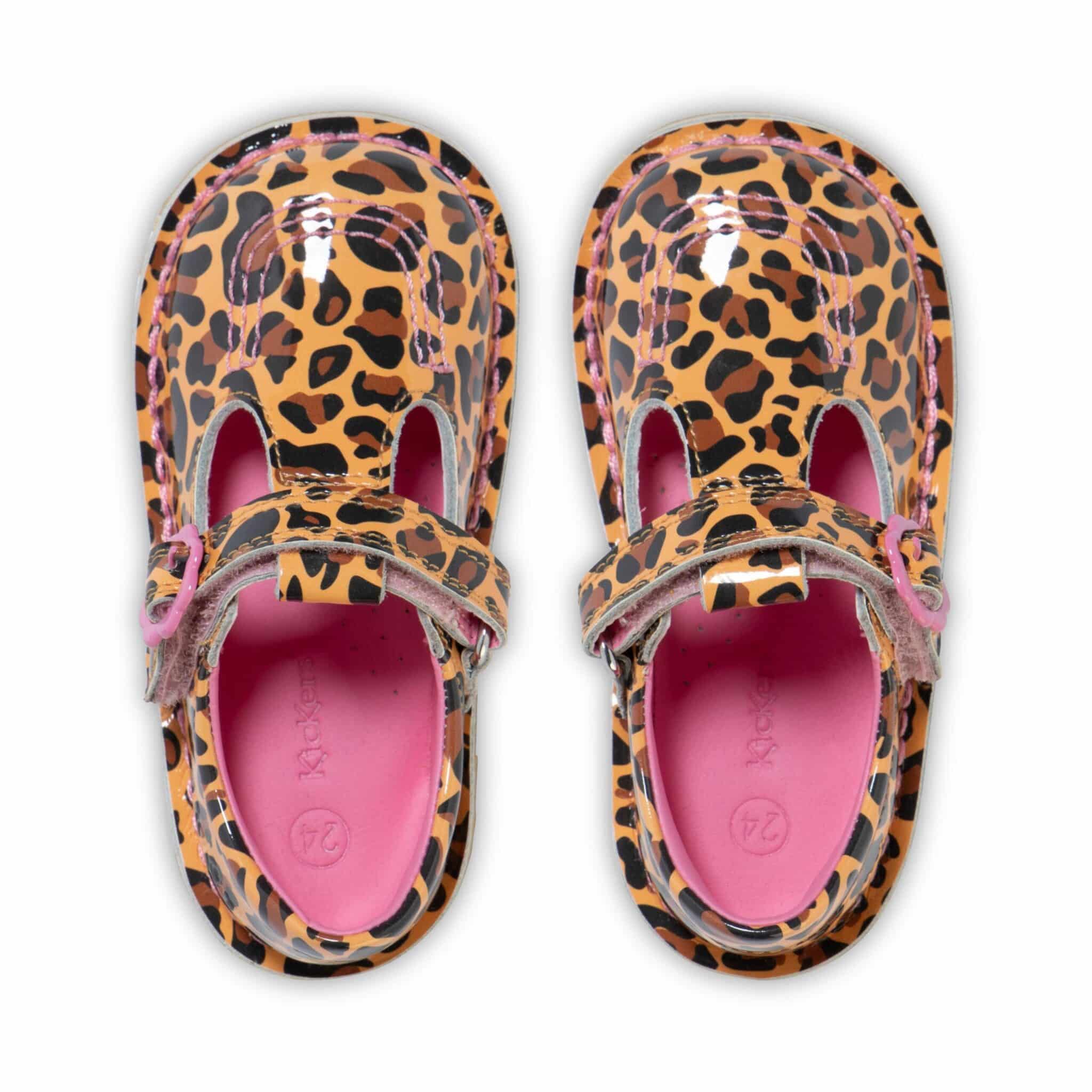 kickers kick t leopard patent girls shoes top view