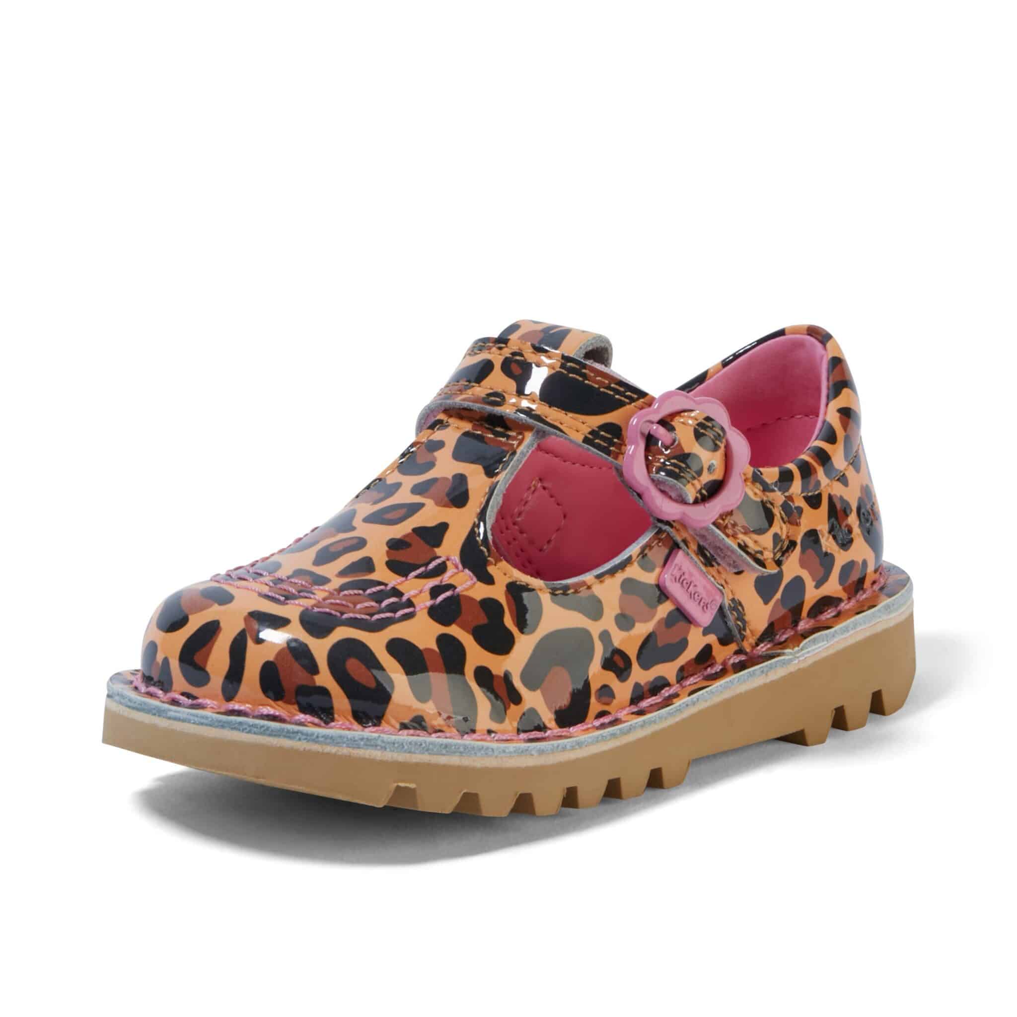 kickers kick t leopard patent girls shoes side view