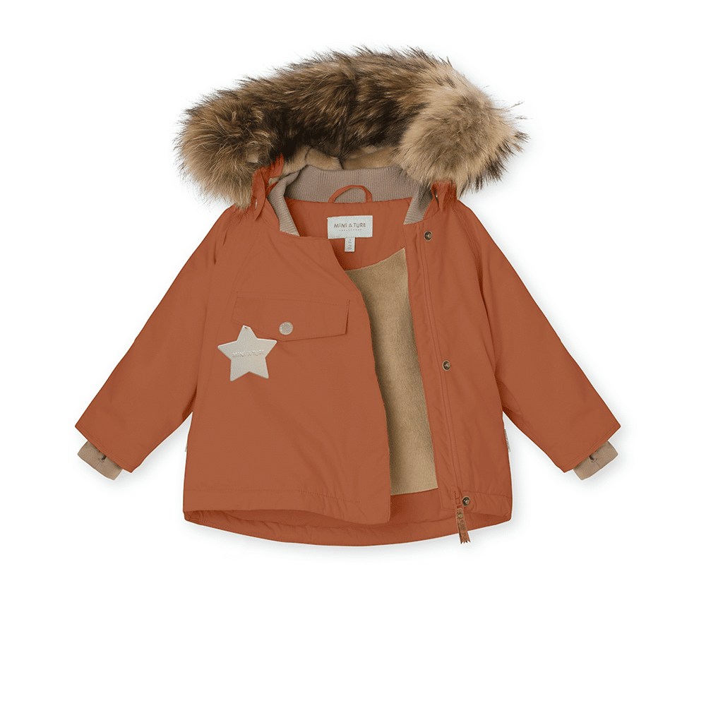 mini a ture girls warm orange rust winter coat zip open
