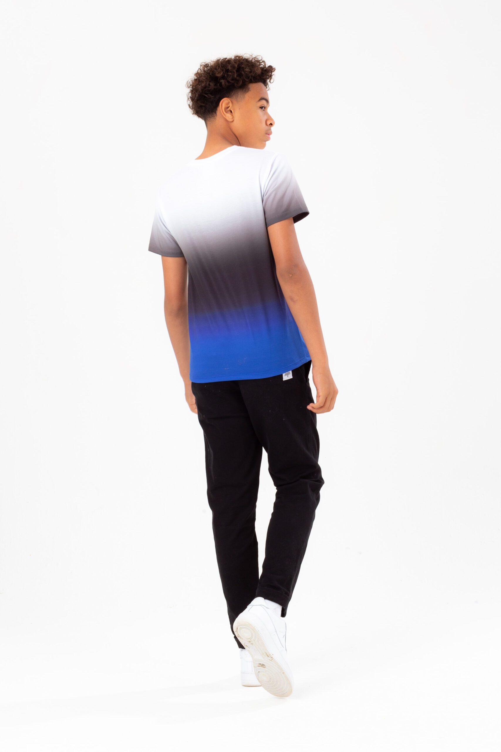 hype boys gradient blue and black tshirt on model back view