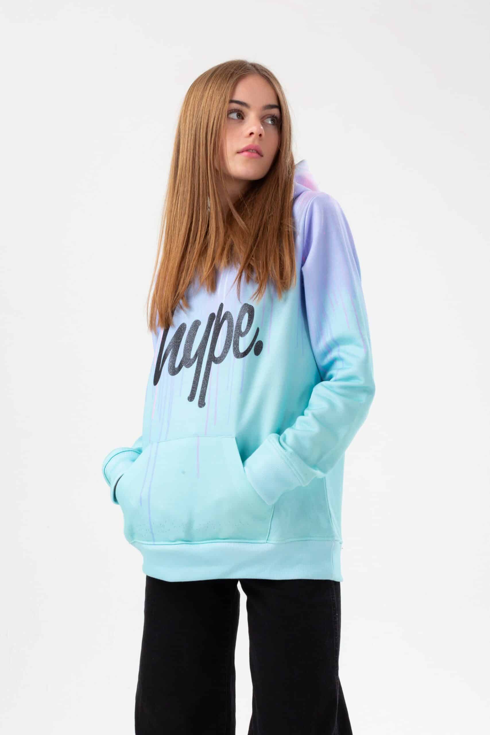 hype drip purple and turquoise hoodie