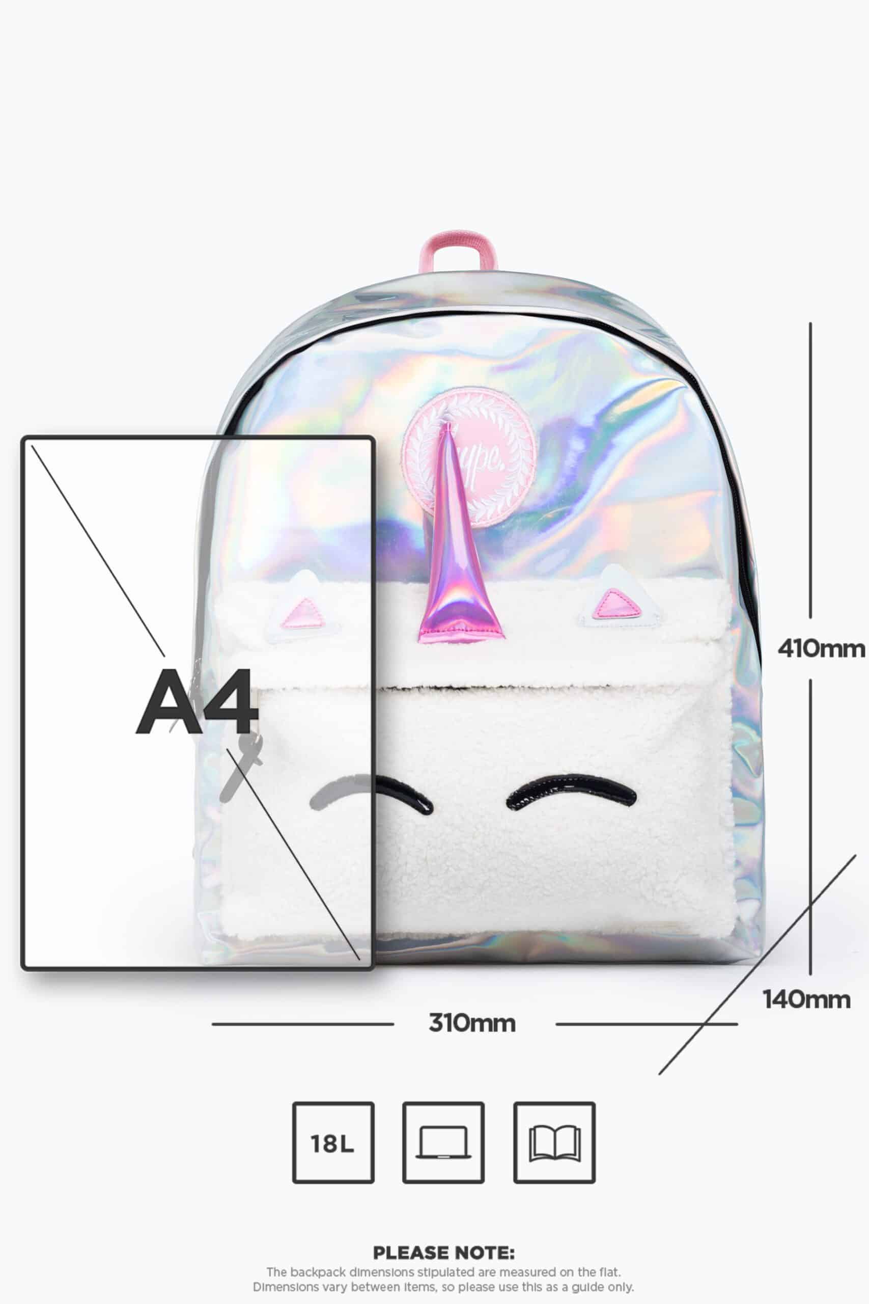 hype metallic unicorn backpack measurements