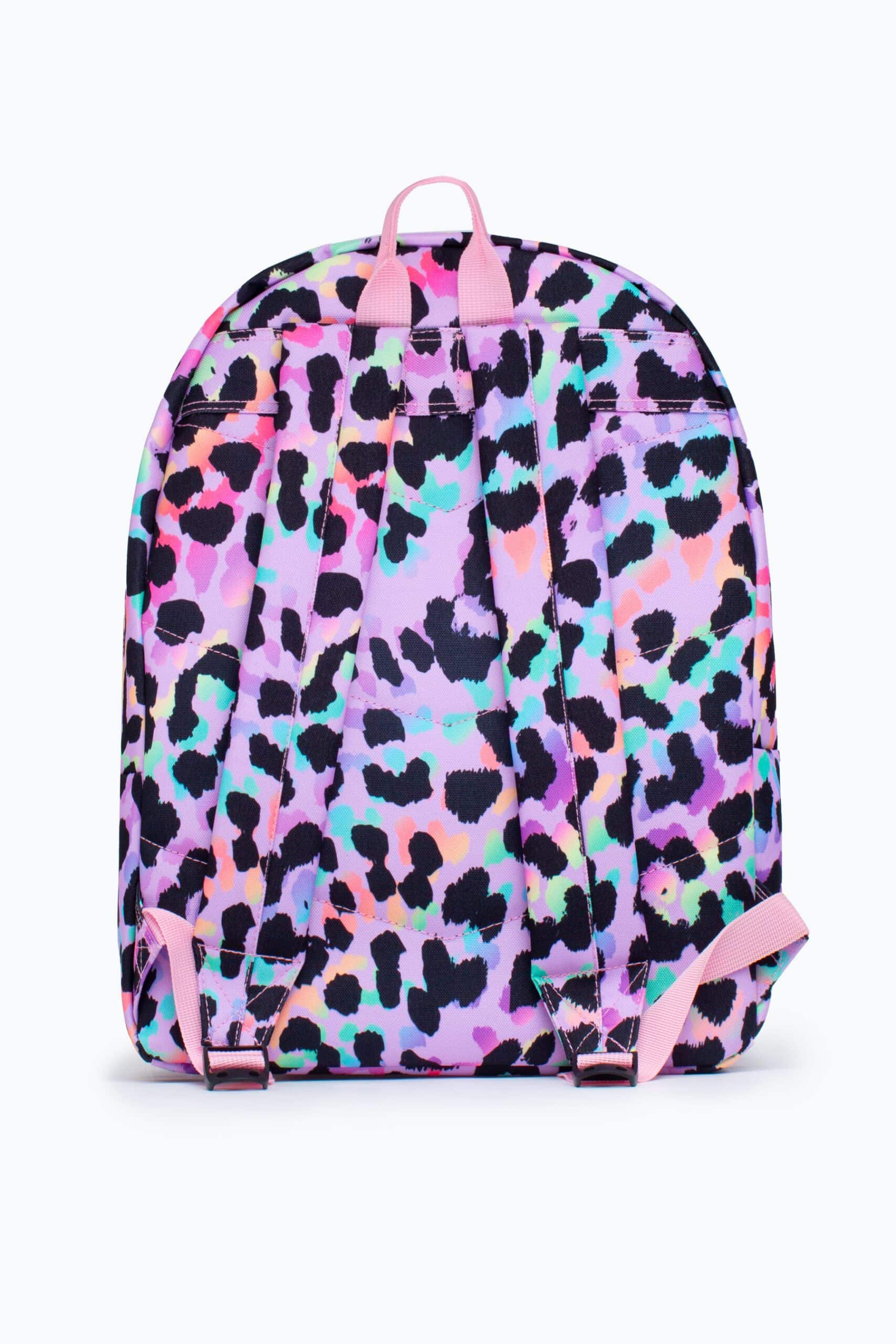 hype rainbow leopard backpack back view