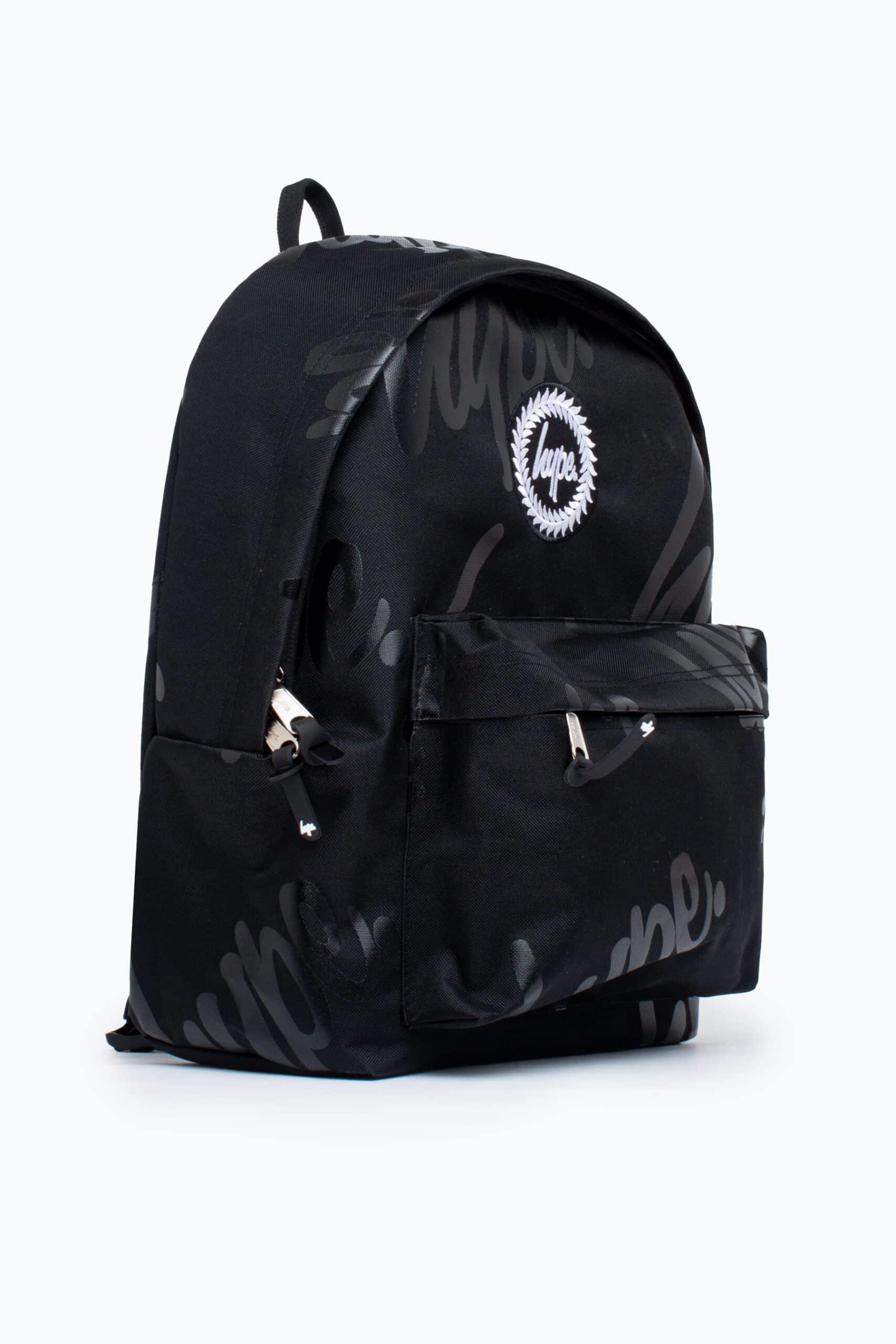 hype black backpack with multiple logos