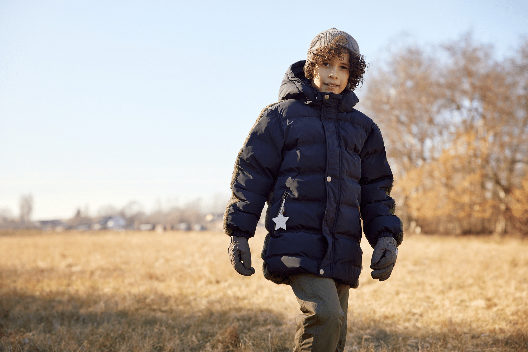 mini a ture boys black winter coat with fleece on model