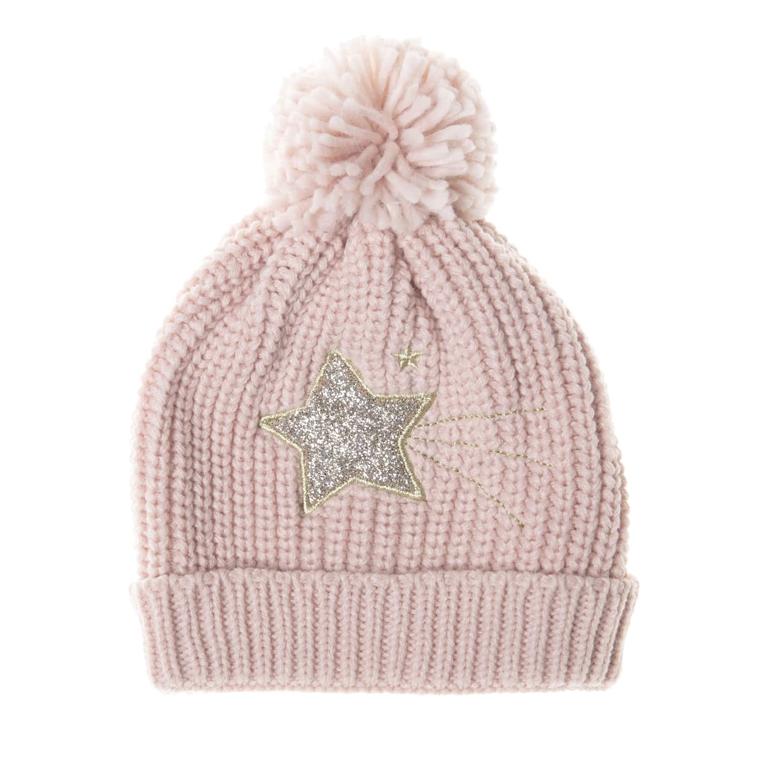 rockahula pale pink bobble hat with stars