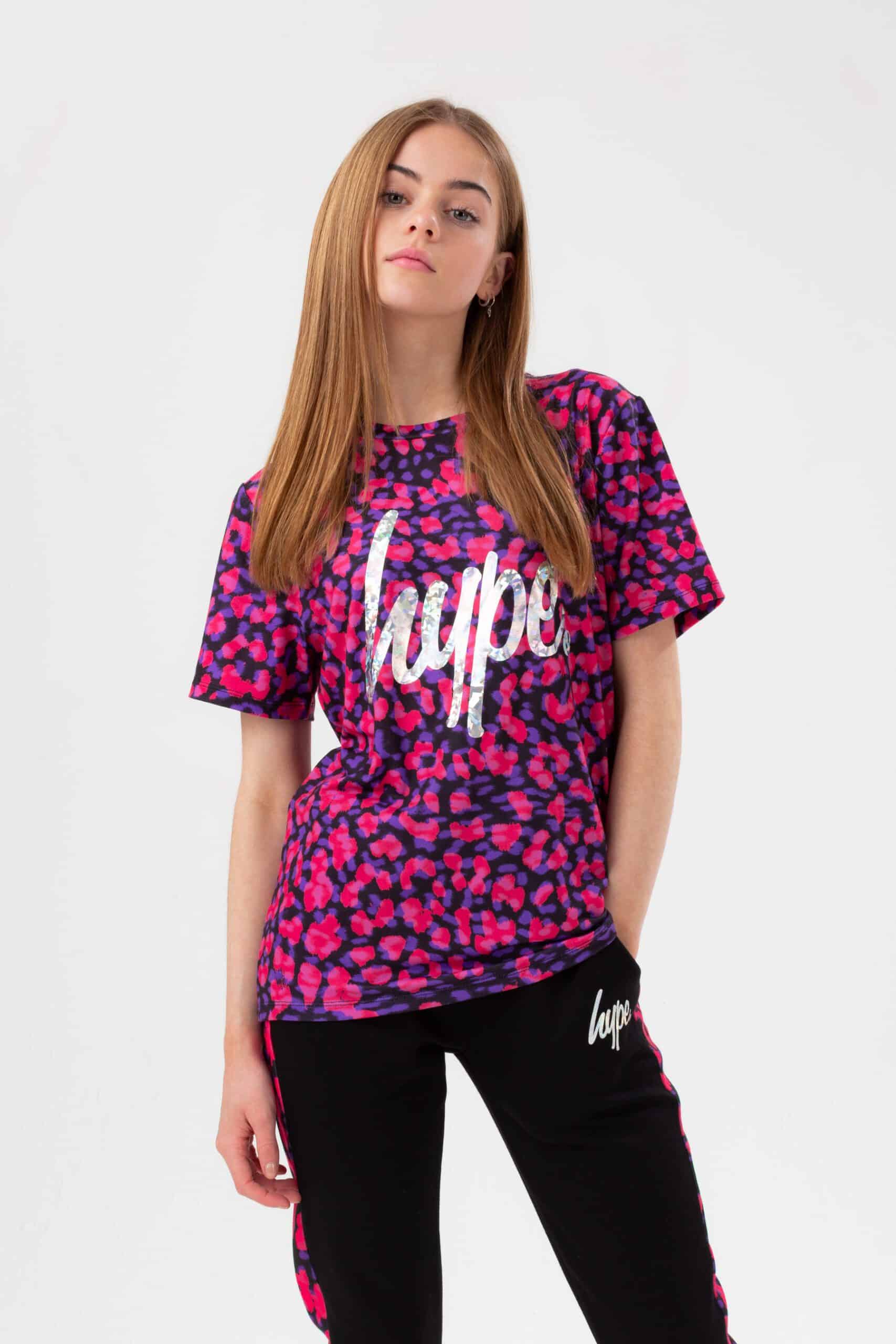 girls hype leopard print pink and purple tshirt