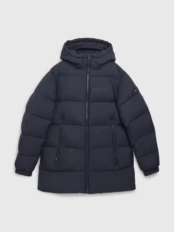 Timberland boys waterproof puffer jacket in navy on grey background