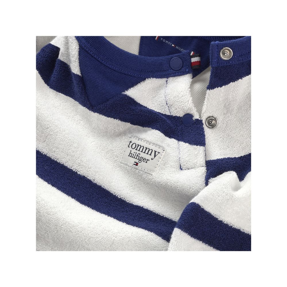 Tommy towelling babygro navy white close up