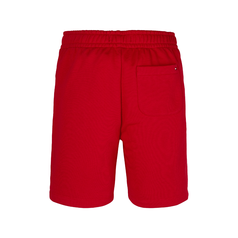 Tommy Hilfiger boys red shorts with white circular logo back view