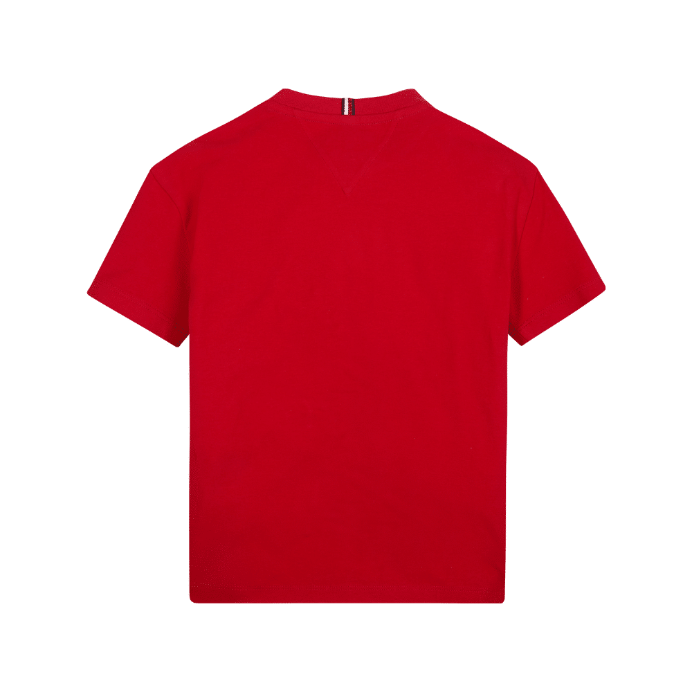 Tommy Hilfiger boys red tshirt with large white logo back view on white background