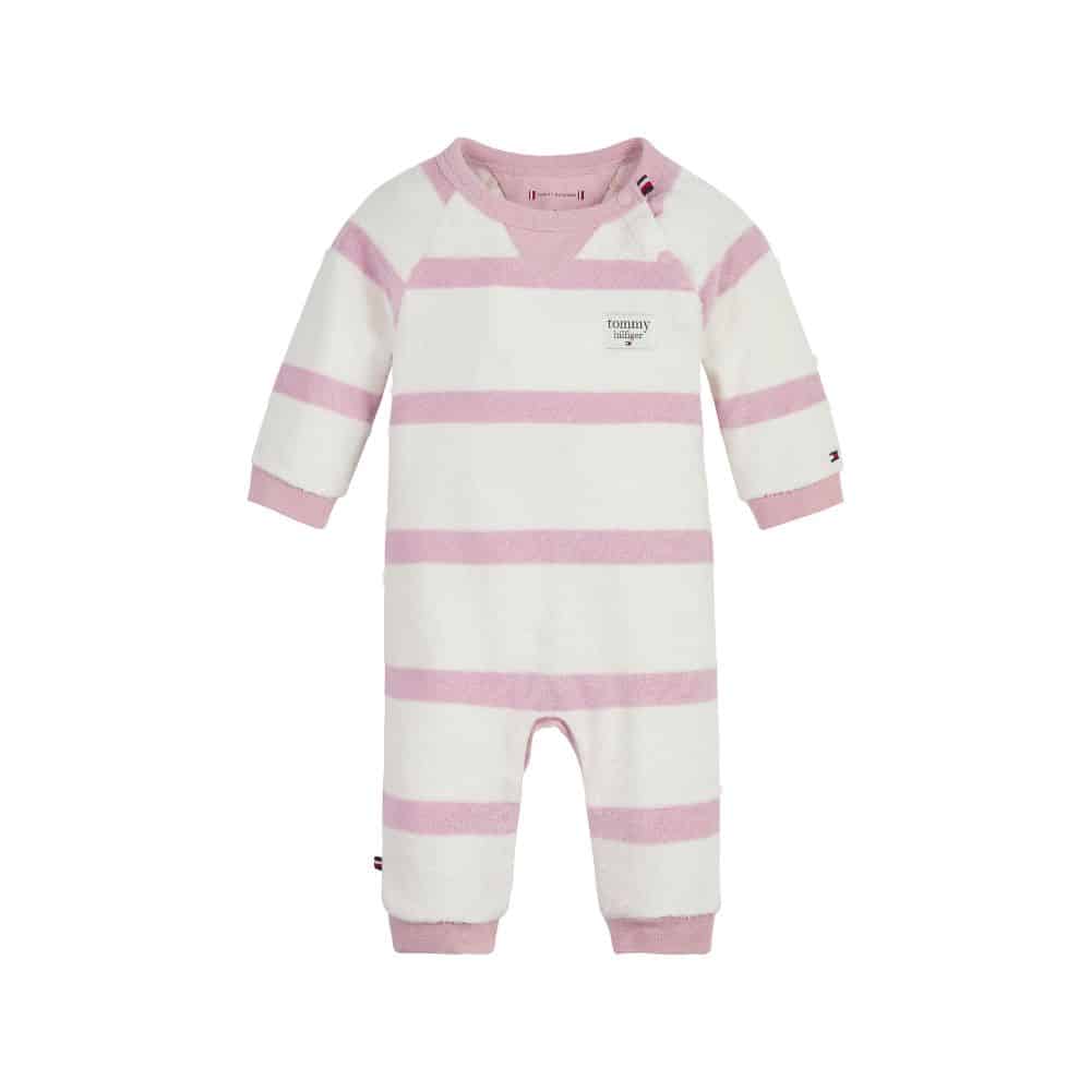 Tommy towelling babygro pink white front