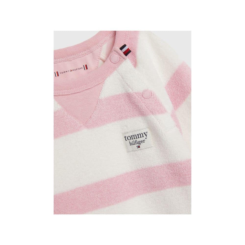 Tommy towelling babygro pink white close up