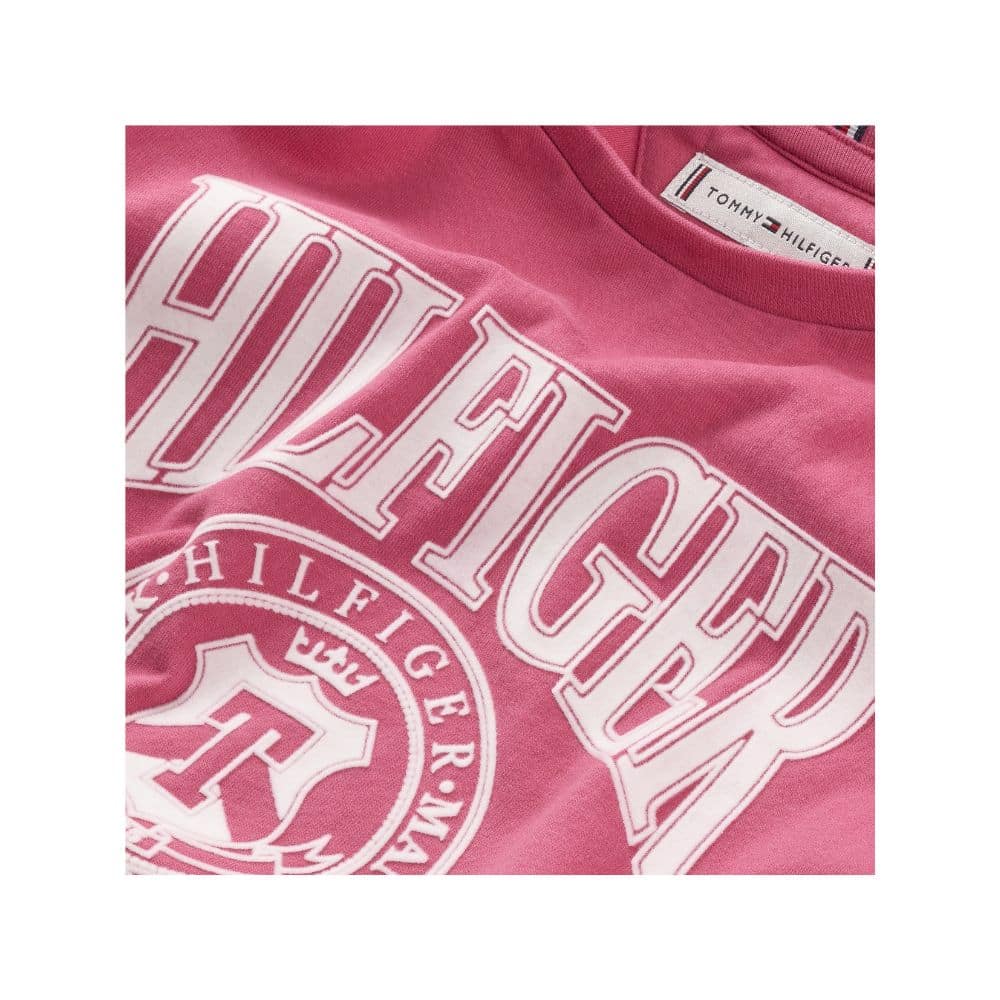 Hilfiger girls pink tshirt close up of logo