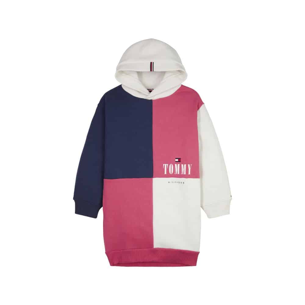 Tommy oversized 80s style colour block kids hoodie white background