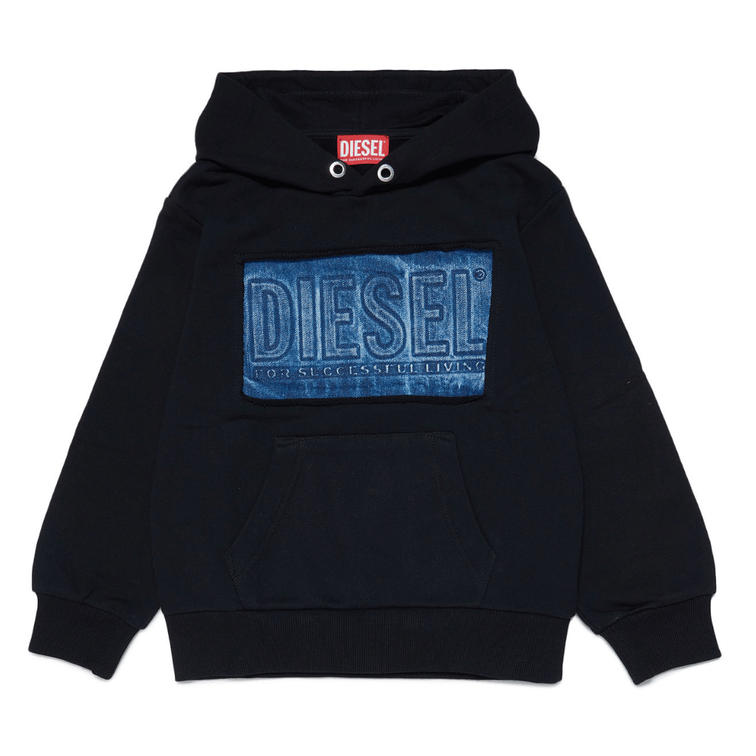 Diesel boys black hoodie with blue logo