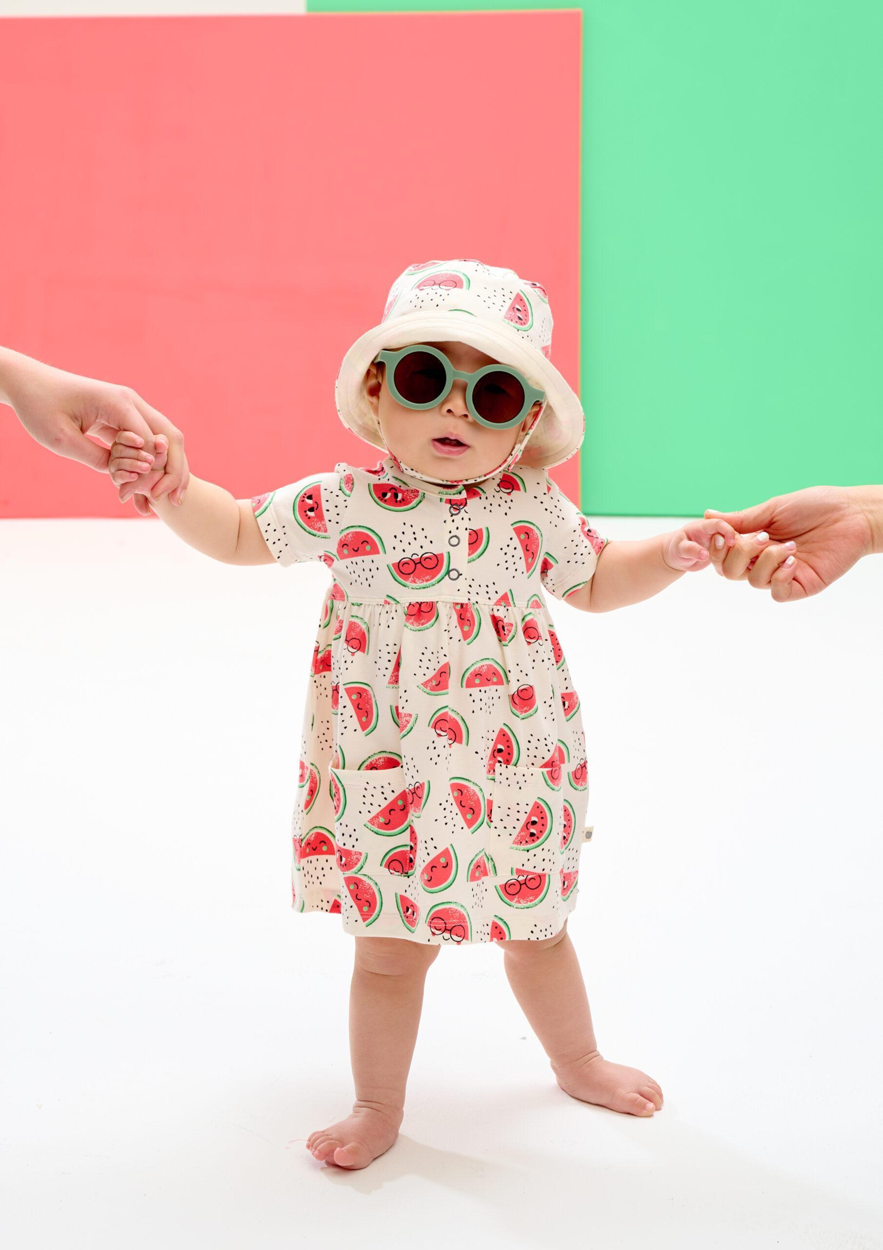 the bonnie mob watermelon short sleeved dress on model