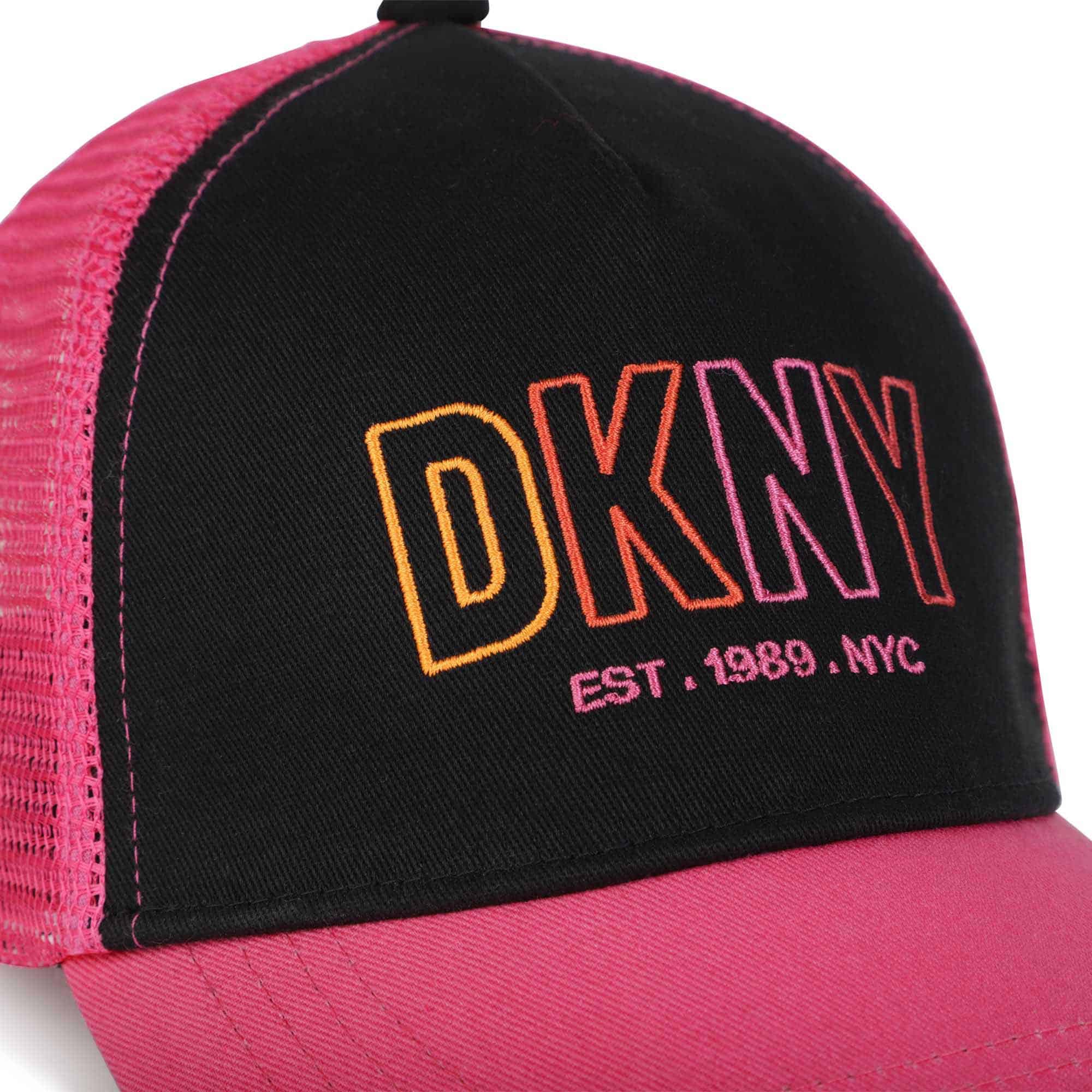 DKNY girls black and pink baseball cap close up