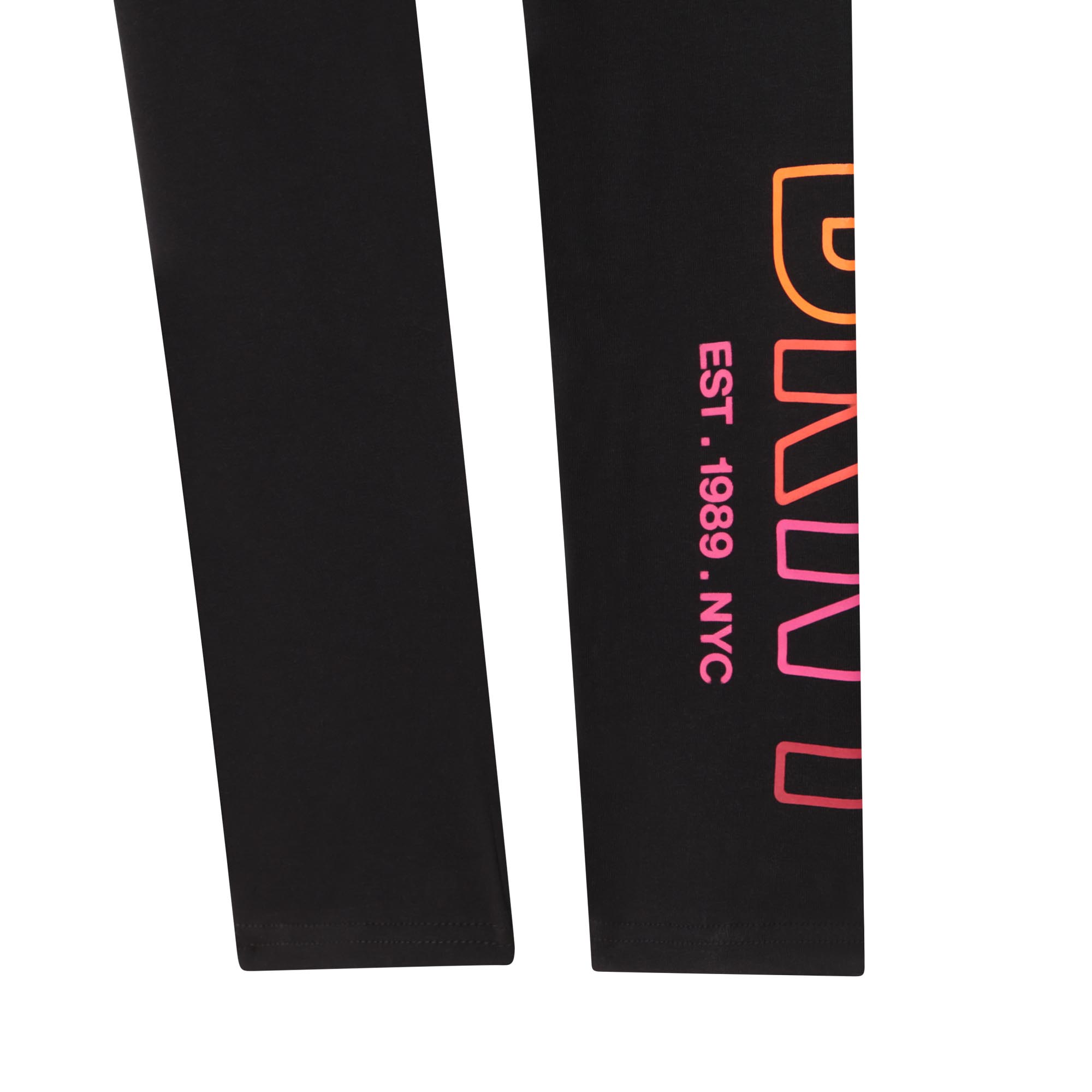 DKNY black leggings with pink waist band close up