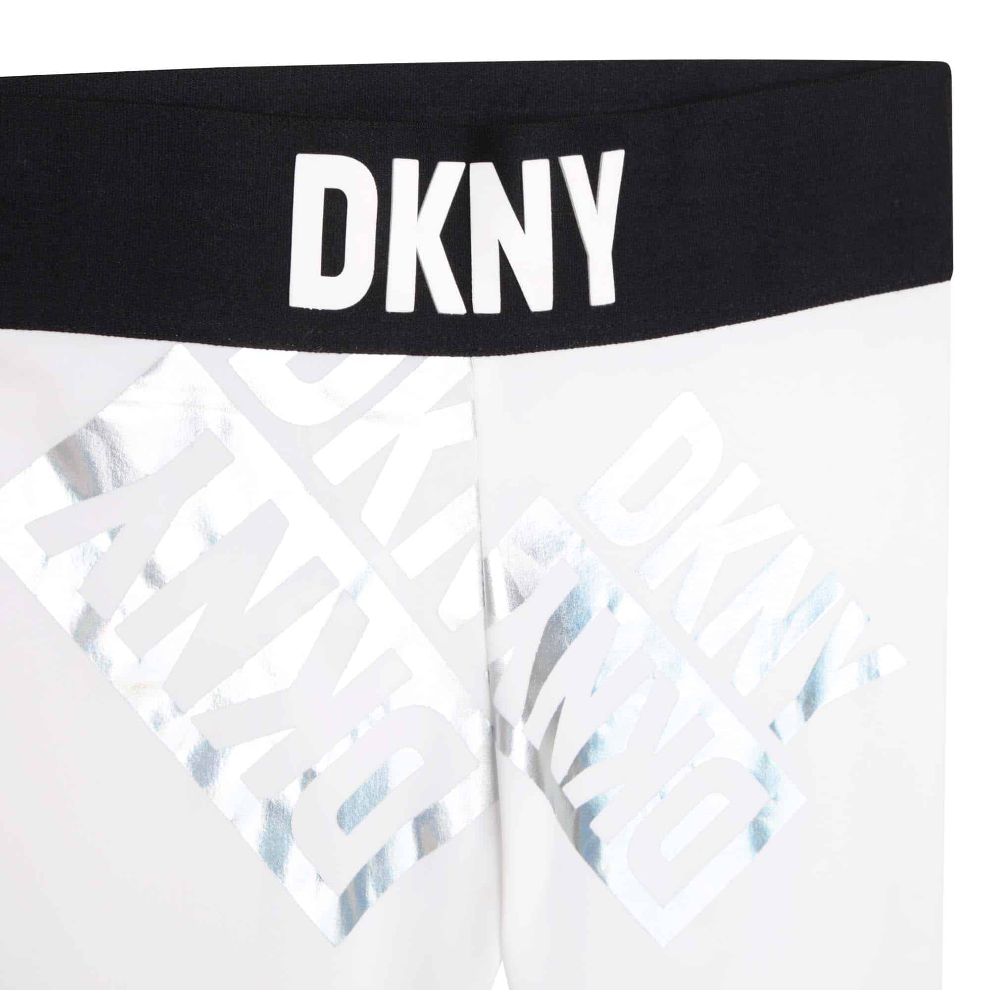 DKNY girls black and white leggings close up