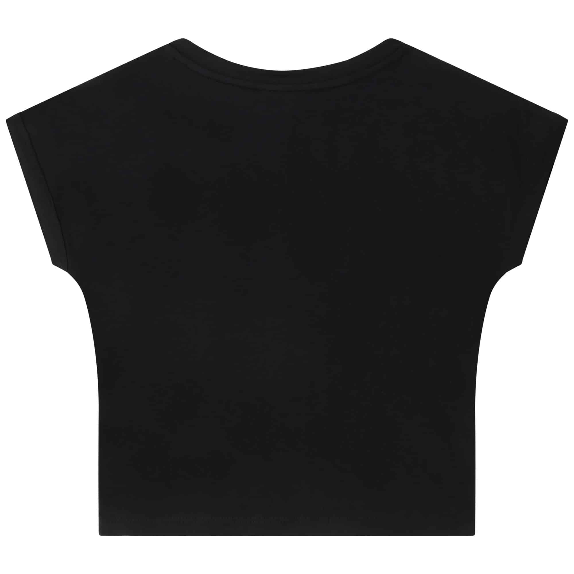 DKNY girls black tshirt with multi coloured logo back view