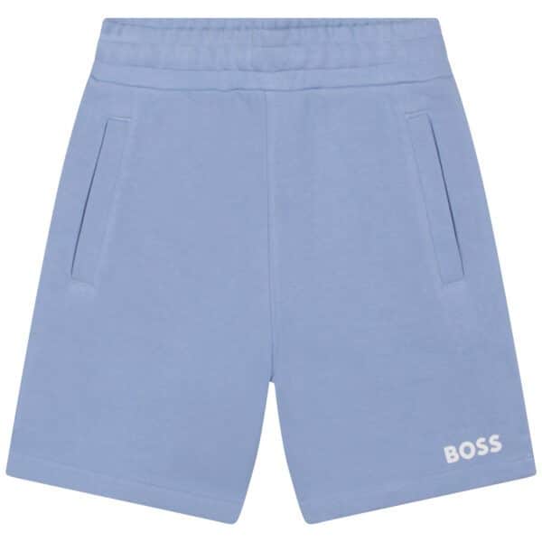 Boss boys blue shorts front view