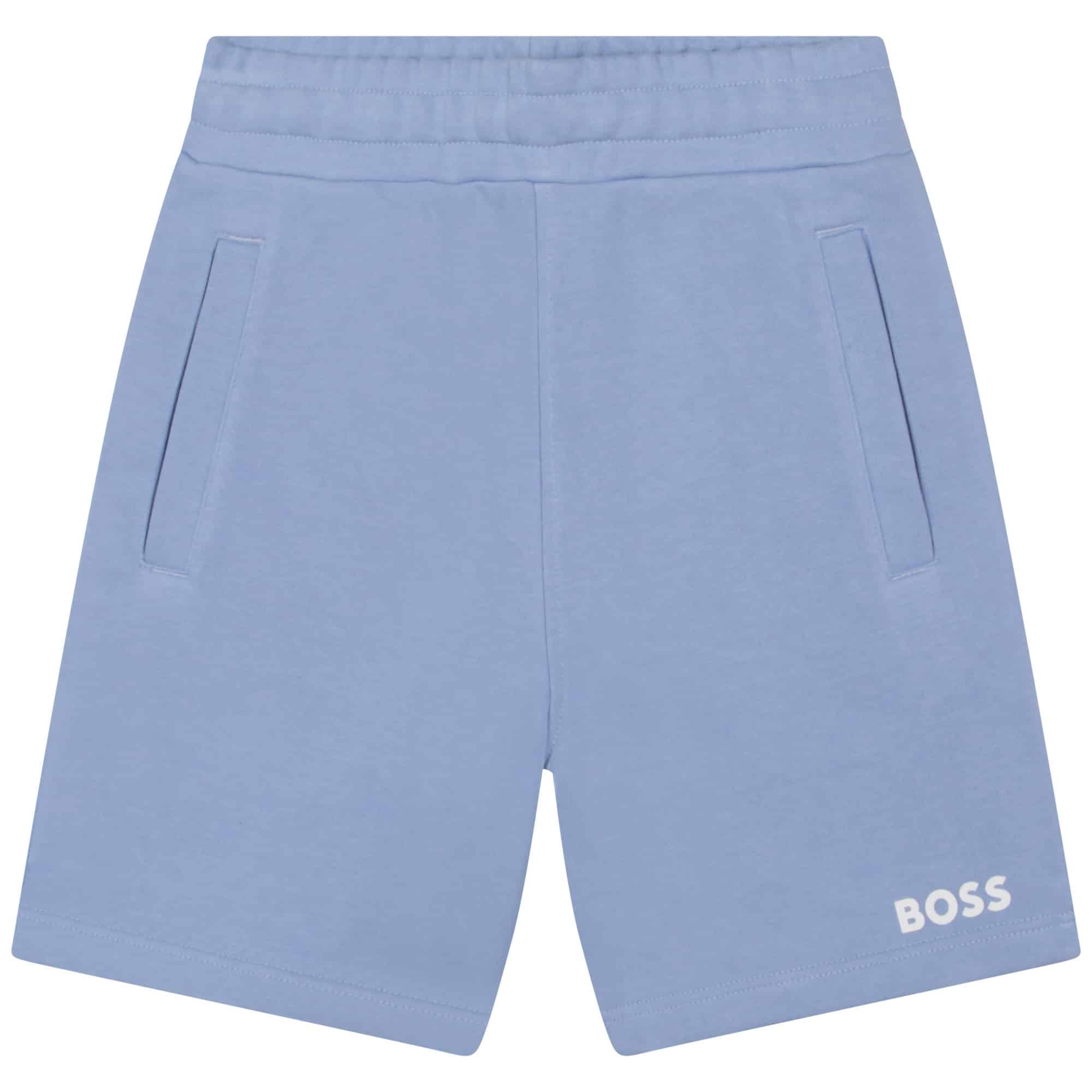 Boss boys blue shorts front view
