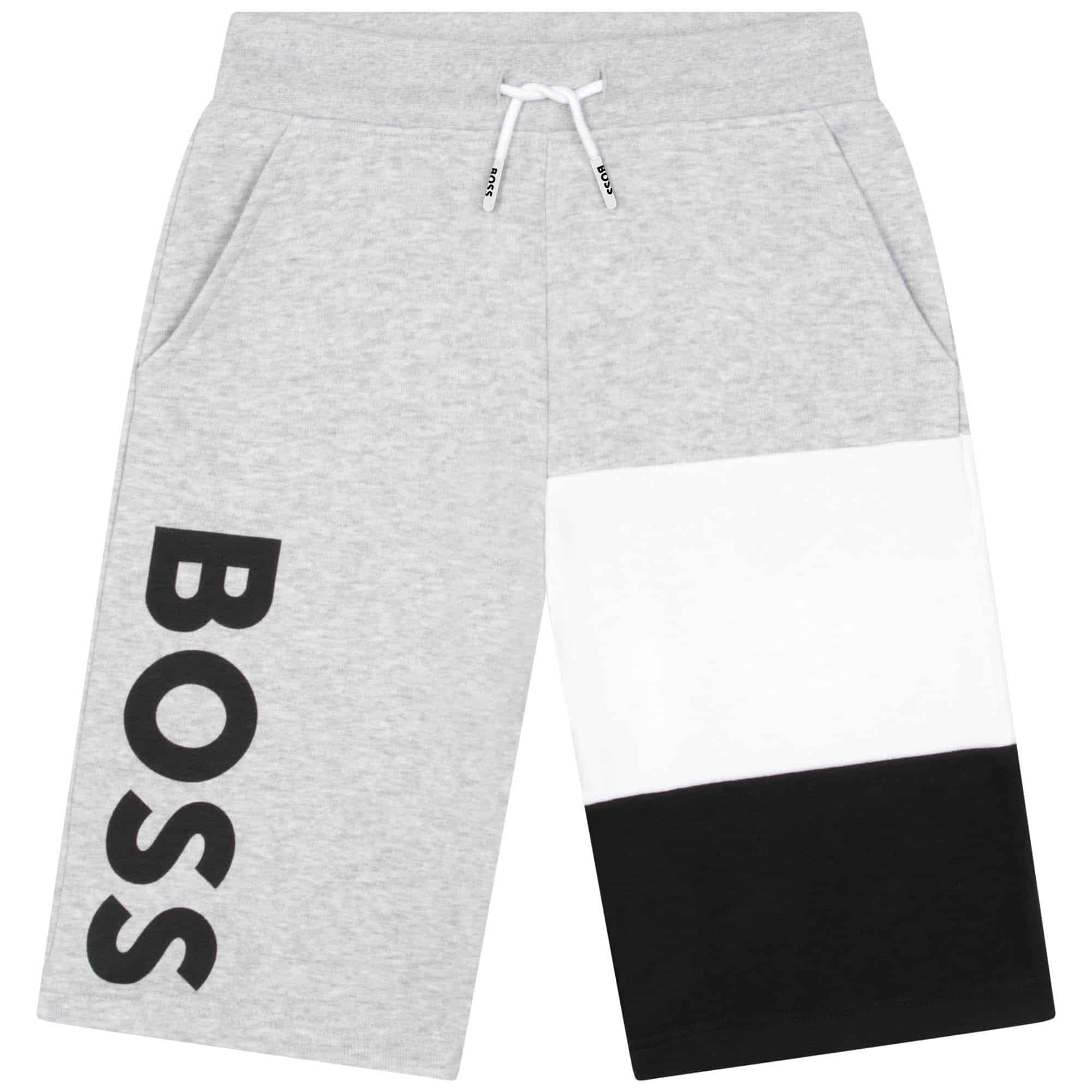 Boss boys grey shorts with large black logo