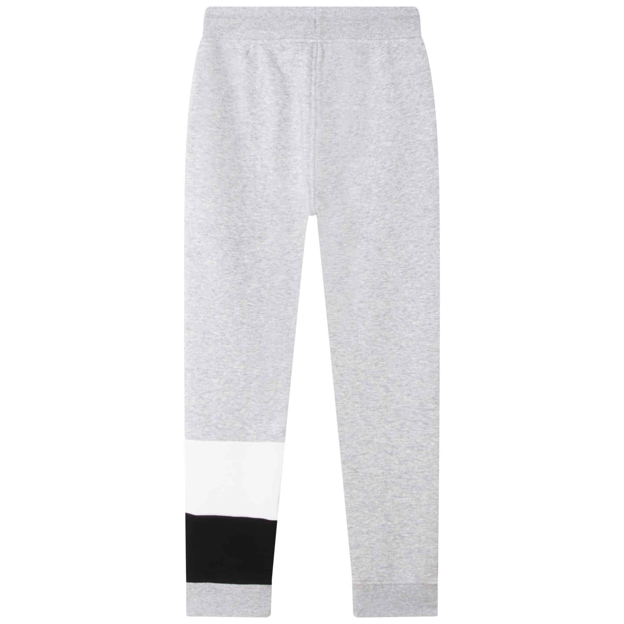 Boss boys grey tracksuit bottoms with large black logo back view