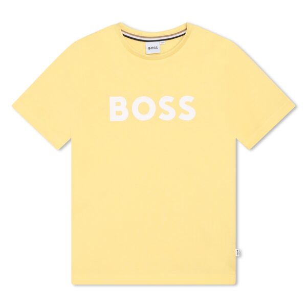 Boss boys tshirt in lemon with white logo