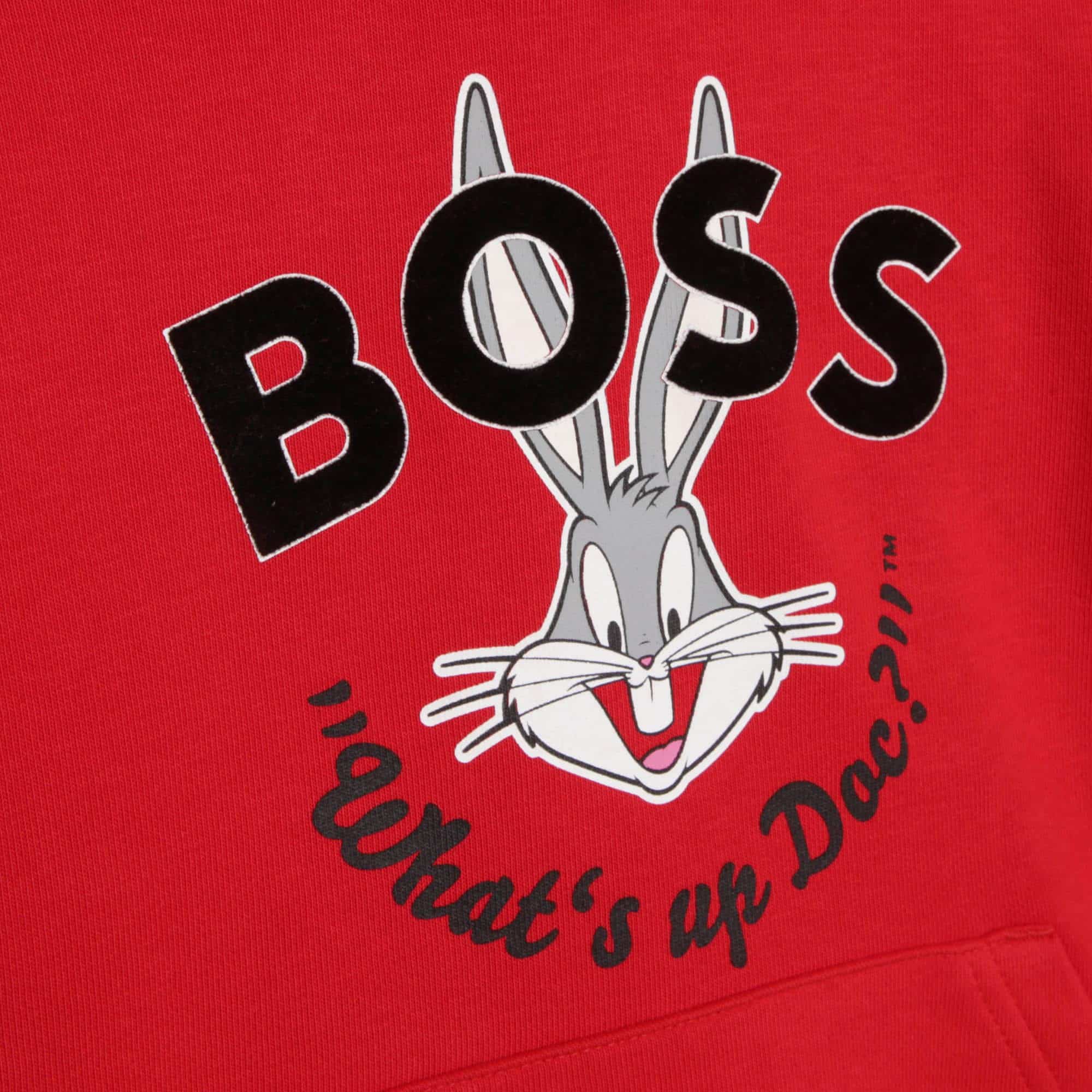 Boss boys red bugs bunny hoodie close up