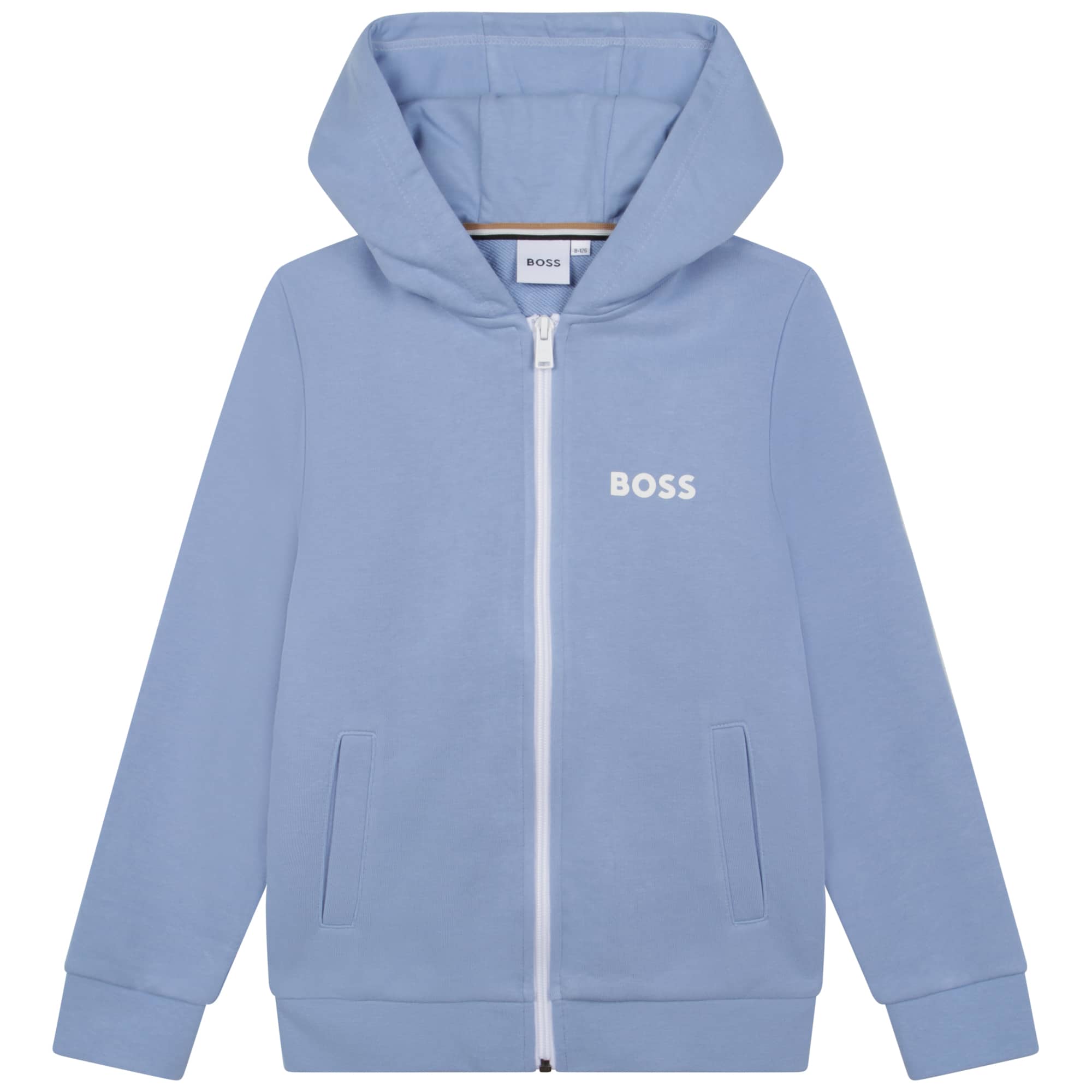 Boss boys pale blue hoodie with small white logo