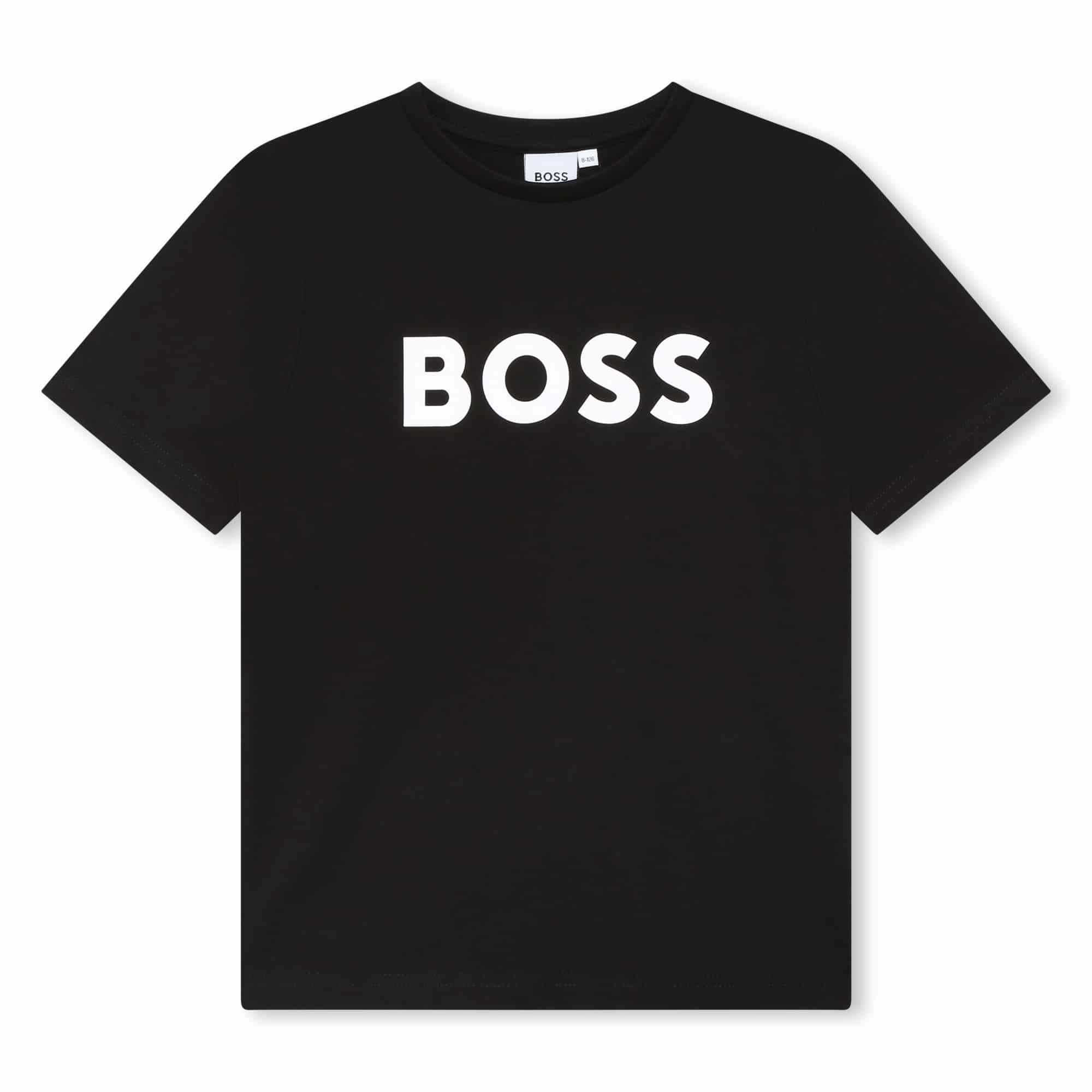 BOSS boys black tshirt with white logo