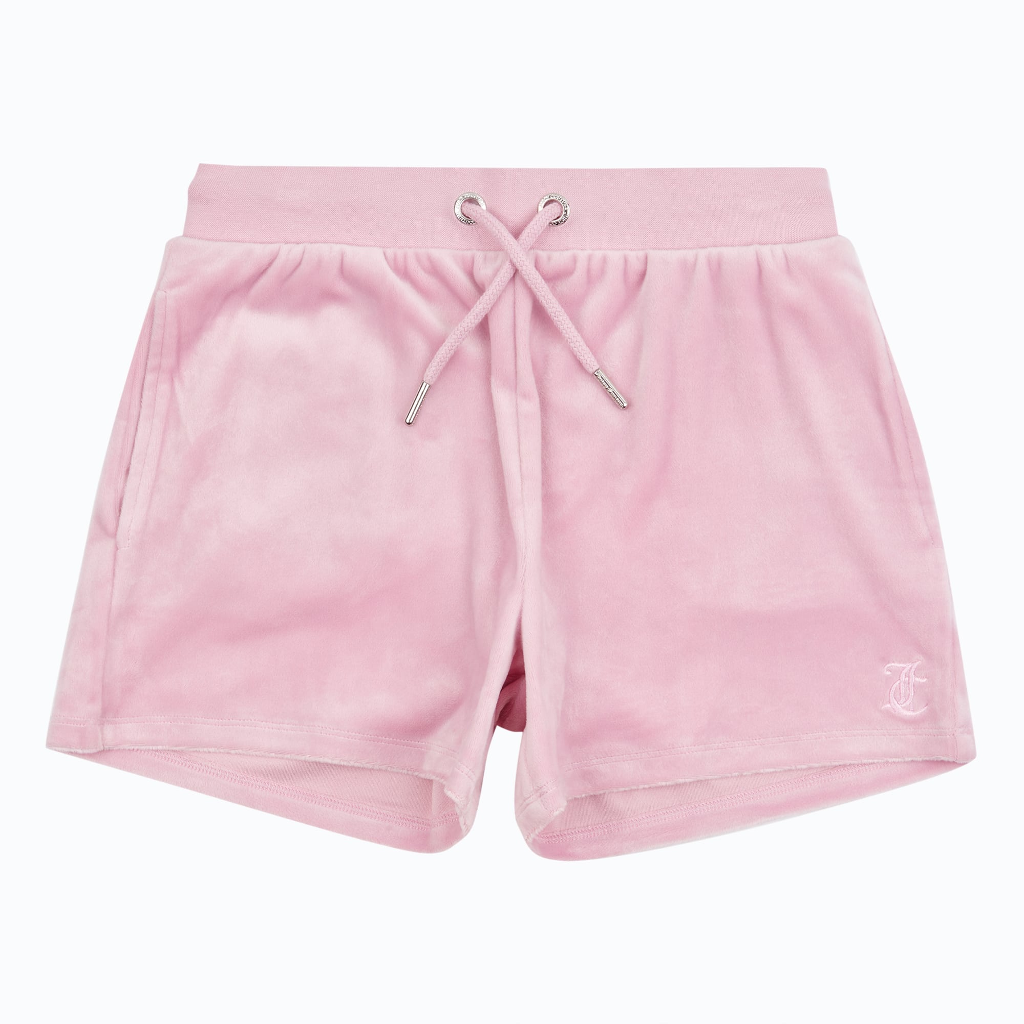 Juicy Couture pale pink velour shorts front view