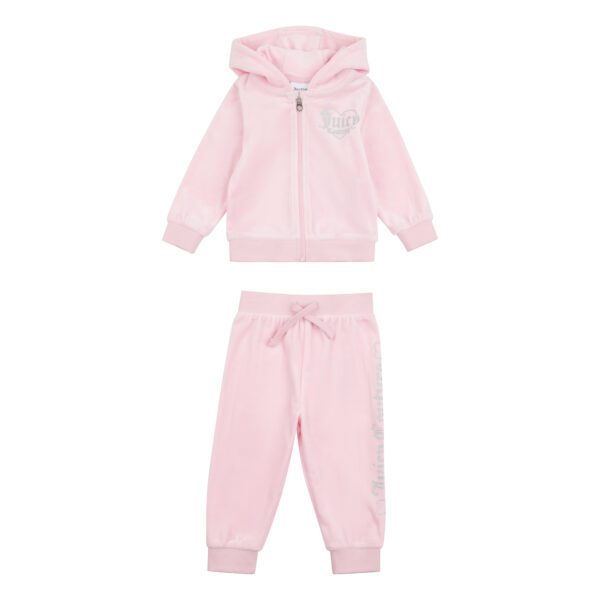 Juicy Couture pale pink velour tracksuit girls set front view