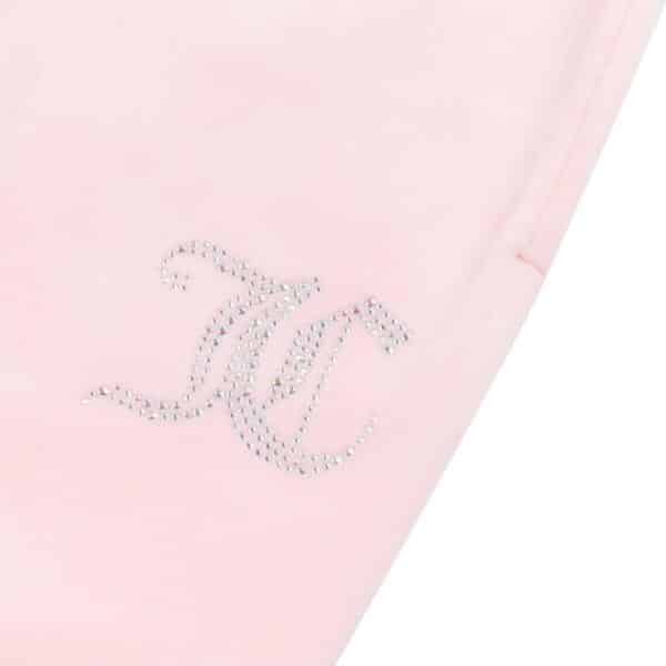 Juicy Couture girls pale pink velour tracksuit bottoms logo close up