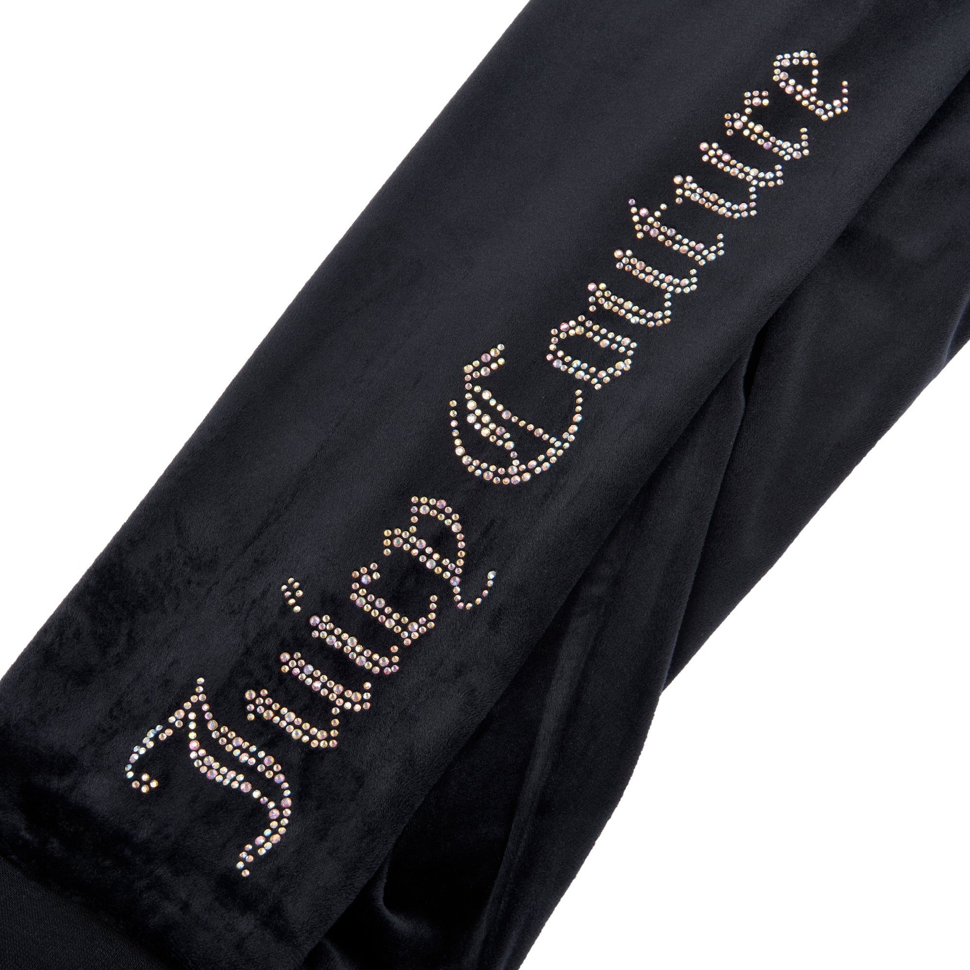 Juicy Couture girls black tracksuit bottoms with embellished logo close up
