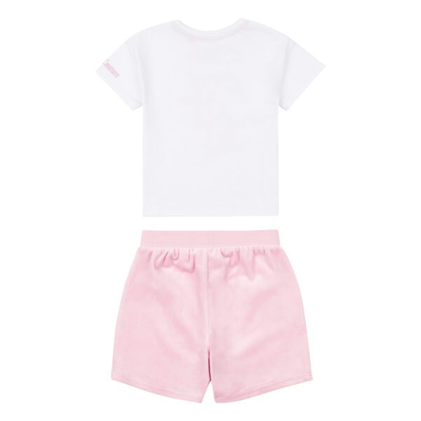 Juicy couture pink shorts and white tee back view